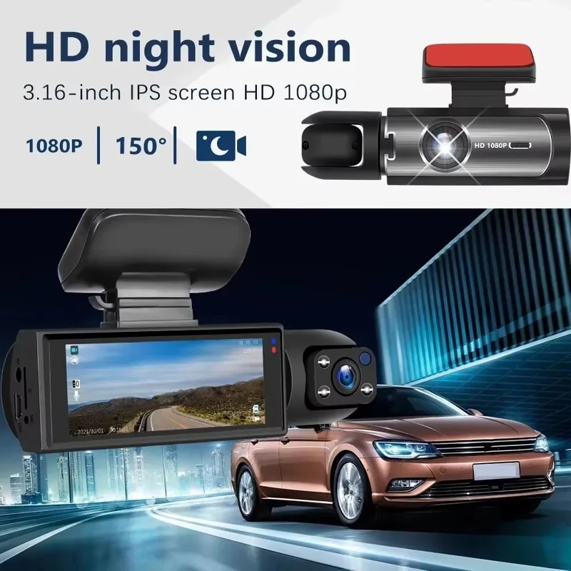 3,16 Zoll IPS-Bildschirm Dual-Objektiv Dashcam Vorne und Innen Aufnahme HD Nachtsicht Weitwinkel Rückfahrkamera Monitor