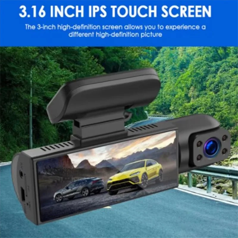 3,16 Zoll IPS-Bildschirm Dual-Objektiv Dashcam Vorne und Innen Aufnahme HD Nachtsicht Weitwinkel Rückfahrkamera Monitor