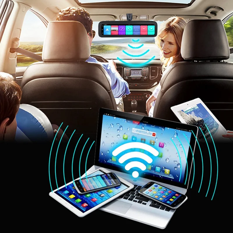 T88 Caméra de Tableau de Bord Intelligente Rétroviseur 4G Enregistrement Quadruple 360 Degrés Écran Plein 12 Pouces Android 9.0