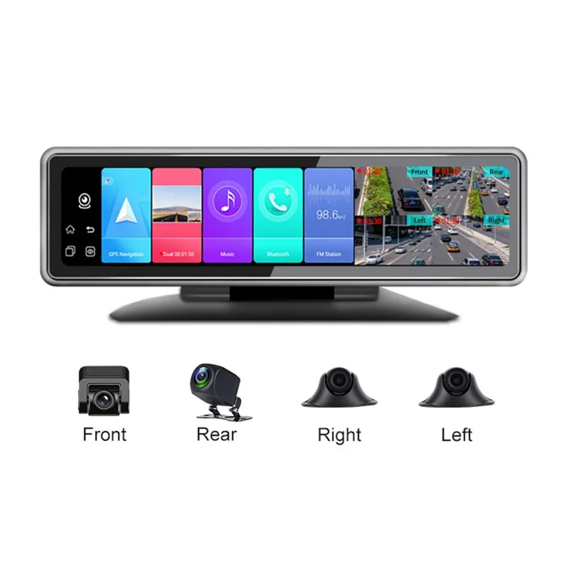 T88 Caméra de Tableau de Bord Intelligente Rétroviseur 4G Enregistrement Quadruple 360 Degrés Écran Plein 12 Pouces Android 9.0
