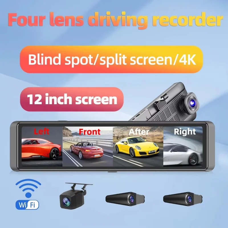 12 Zoll Volle Bildschirm Vier-Kanal Aufnahmekamera 360 Grad Toter-Winkel-Erkennung ADAS 4K Dashcam