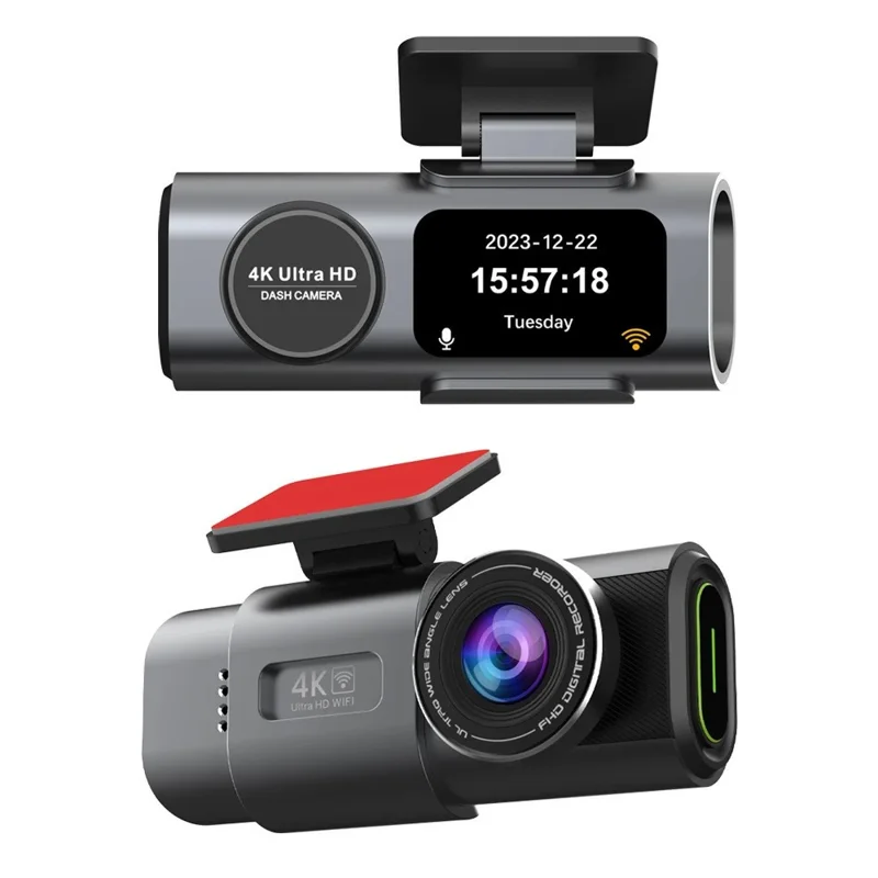 4K + 1080P Dual Lens Dash Cam Ultra Wide Angle Night Vision Front and Rear WiFi Recorder, Car Charger Version