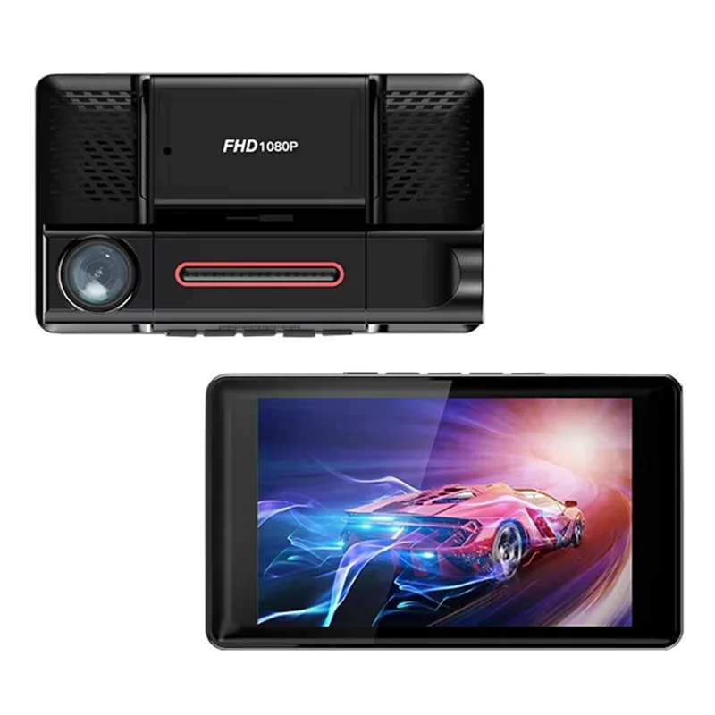 Triple Lnes Car Dash Cam 4 Inch IPS Screen 1080P Front and Rear Camera with Loop Recording