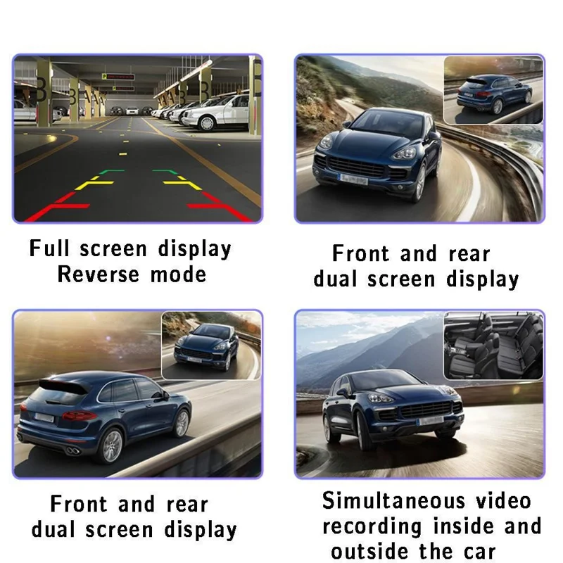 Triple Lnes Car Dash Cam 4 Inch IPS Screen 1080P Front and Rear Camera with Loop Recording