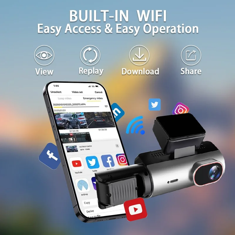 4-Zoll-IPS-Bildschirm 1080P Vorne und Innen Dual-Aufnahme WiFi Dashcam Nachtsicht Weitwinkel Aufnahmekamera