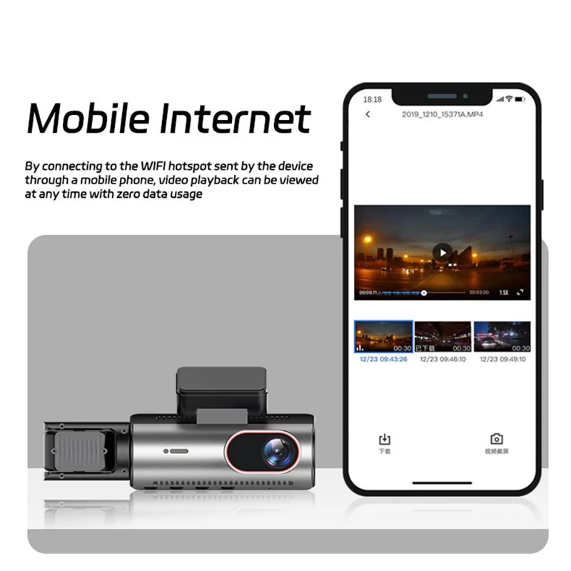 4-Zoll-IPS-Bildschirm 1080P Vorne und Innen Dual-Aufnahme WiFi Dashcam Nachtsicht Weitwinkel Aufnahmekamera
