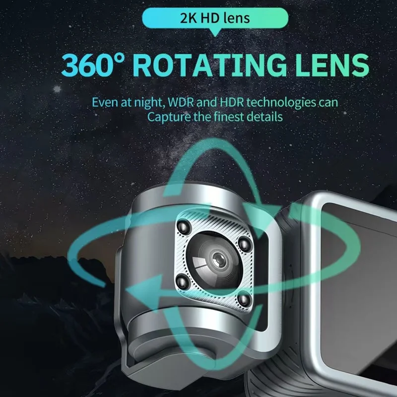 Câmera Veicular 4K com Dupla Lente para Painel, Visão Noturna, Wi-Fi, DVR com Câmera Frontal e Interna e Lente Rotativa de 360 Graus