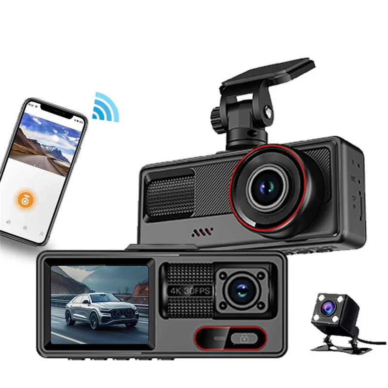 HD 1080P Dreikanal-Dashcam mit Schleifenaufnahme, WLAN und Infrarot-Nachtsicht-Autokamera