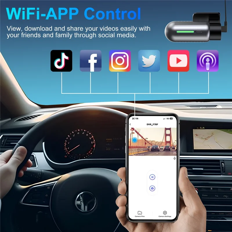 Caméra de tableau de bord V57 1080P 170 degrés Grand Angle DVR de voiture Mode Parking 24H Contrôle WiFi par Application Mini Caméra