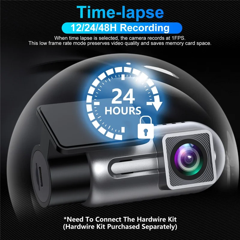 Caméra de tableau de bord V57 1080P 170 degrés Grand Angle DVR de voiture Mode Parking 24H Contrôle WiFi par Application Mini Caméra