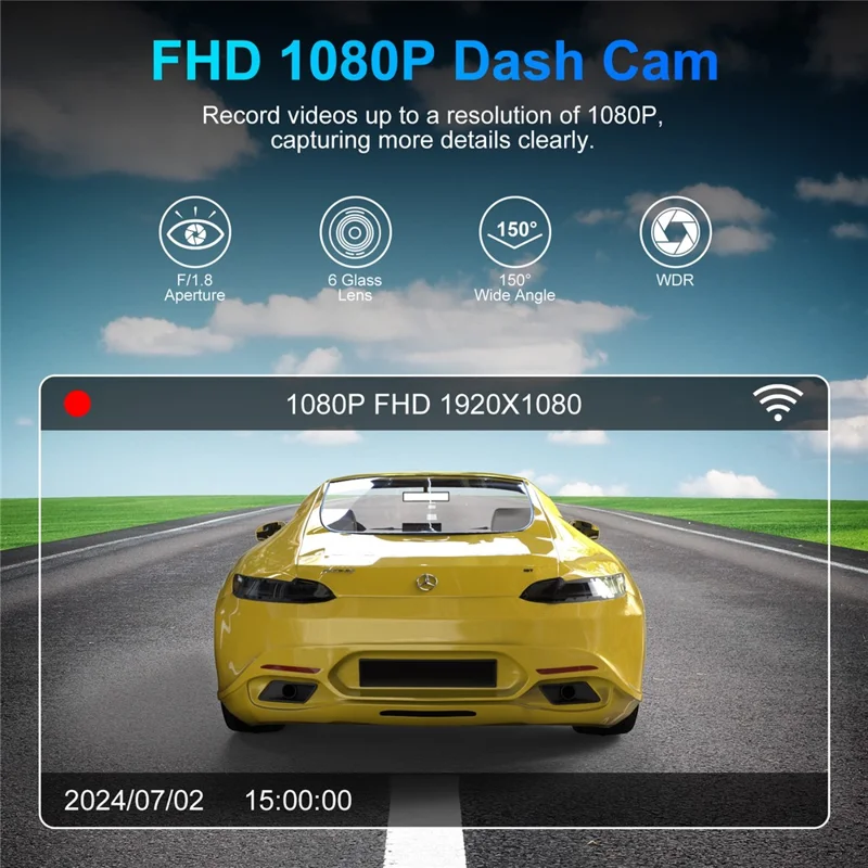 Caméra de tableau de bord V57 1080P 170 degrés Grand Angle DVR de voiture Mode Parking 24H Contrôle WiFi par Application Mini Caméra