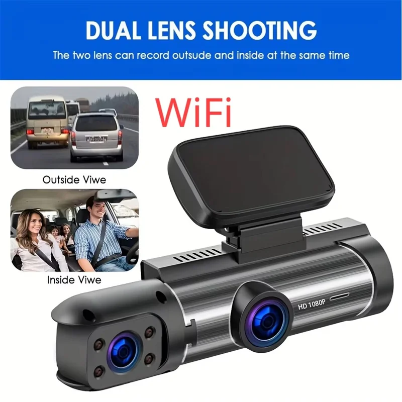 WiFi HD Dual-Objektiv Dashcam für Vorne und Innen Aufnahme Nachtsicht Weitwinkel Rückwärtsaufnahme Rekorder