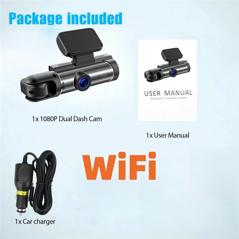 WiFi HD Dual-Objektiv Dashcam für Vorne und Innen Aufnahme Nachtsicht Weitwinkel Rückwärtsaufnahme Rekorder