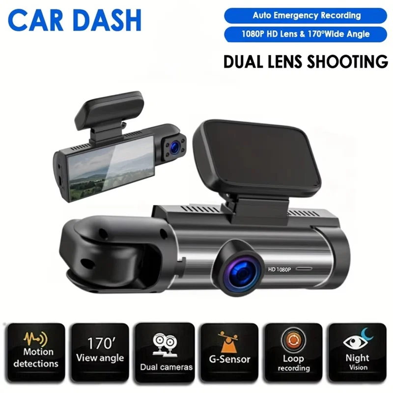 WiFi HD Dual-Objektiv Dashcam für Vorne und Innen Aufnahme Nachtsicht Weitwinkel Rückwärtsaufnahme Rekorder