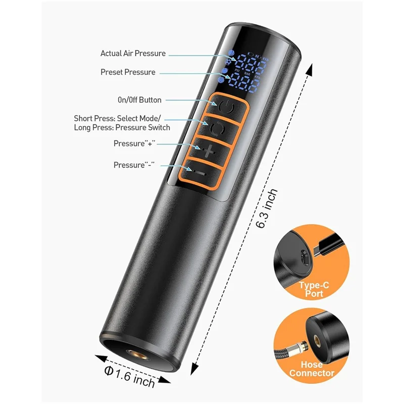 P101 Multifunktionale tragbare kabellose Luftpumpe mit digitaler Anzeige und LED-Licht für Autoreifen