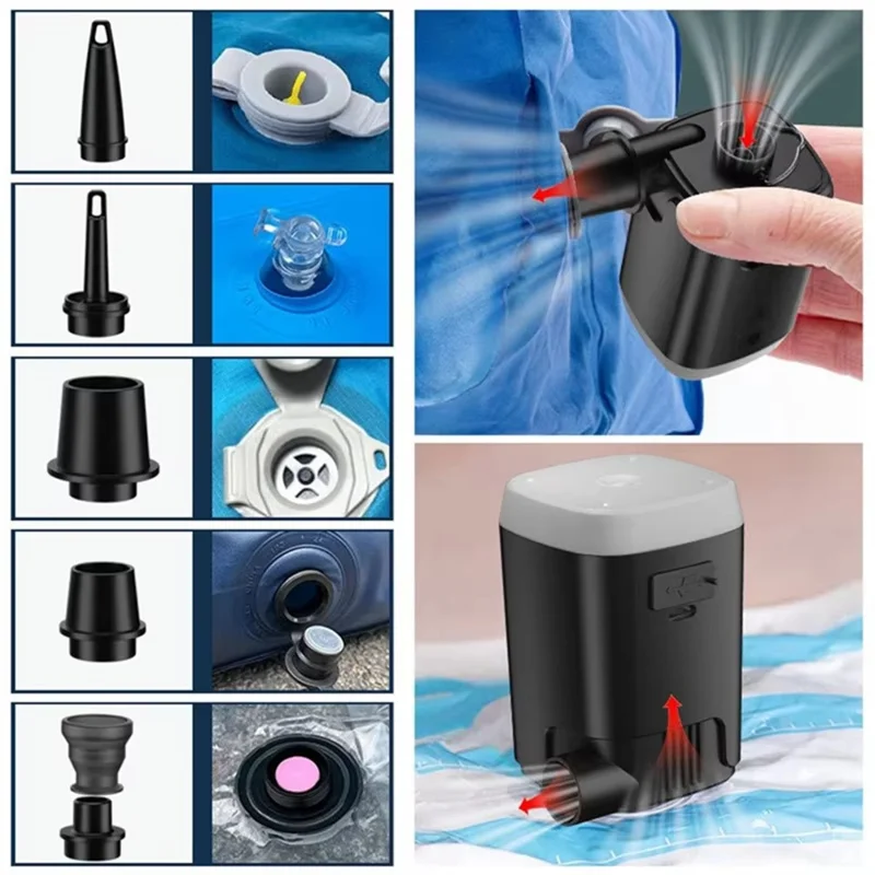H9727 Multifunktionale Mini-Luftpumpe, kabellos, mit LED-Licht und Powerbank-Funktion