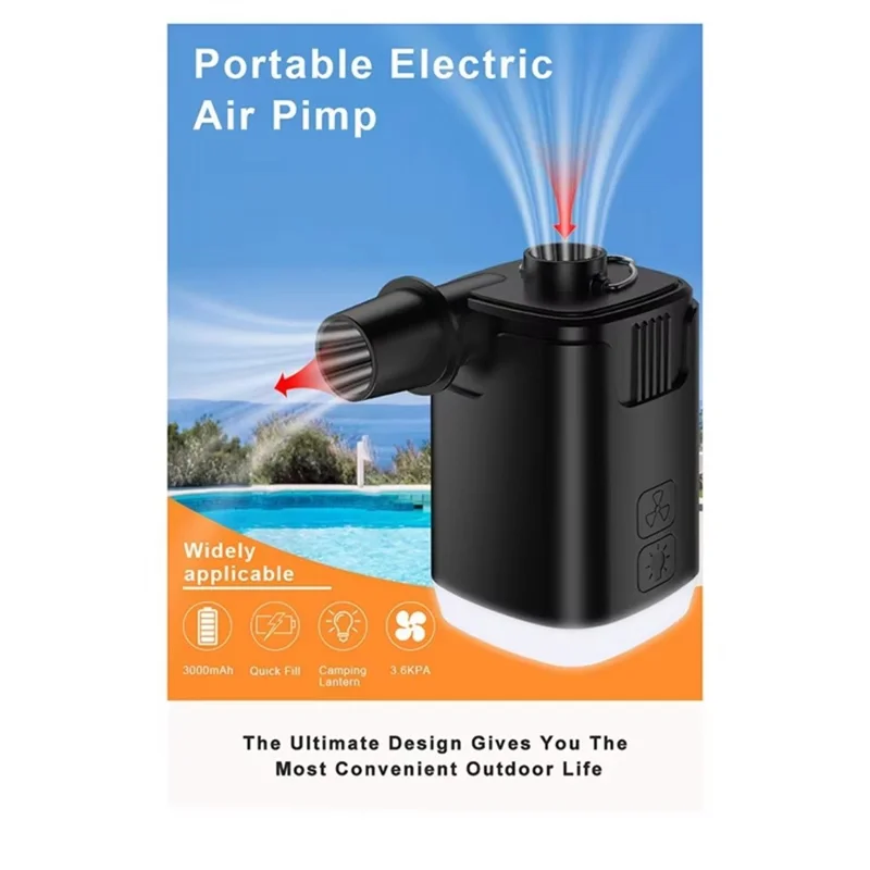 H9727 Multifunktionale Mini-Luftpumpe, kabellos, mit LED-Licht und Powerbank-Funktion