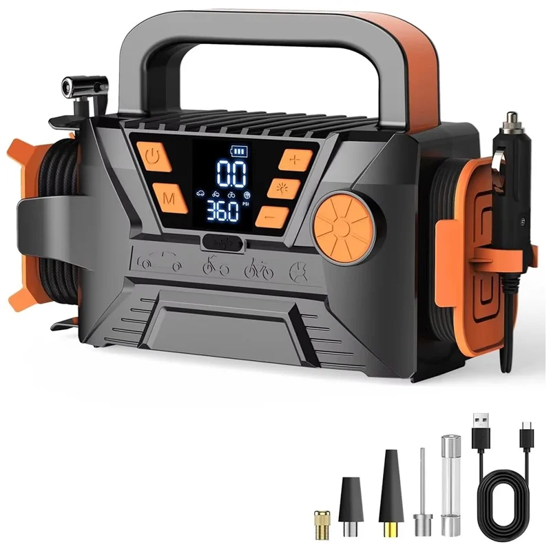 Compresor de aire portátil multifuncional P124 19 con bomba de cilindro para coche y luz LED de emergencia
