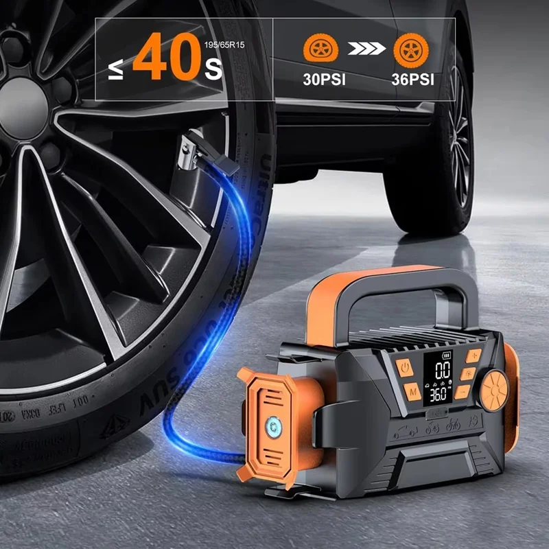 Compresor de aire portátil multifuncional P124 19 con bomba de cilindro para coche y luz LED de emergencia