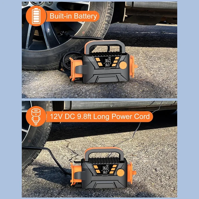 Compresor de aire portátil multifuncional P124 19 con bomba de cilindro para coche y luz LED de emergencia