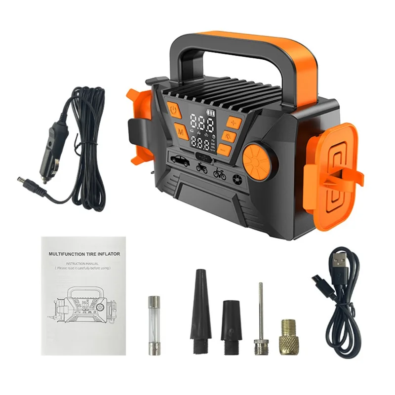 Compresor de aire portátil multifuncional P124 19 con bomba de cilindro para coche y luz LED de emergencia