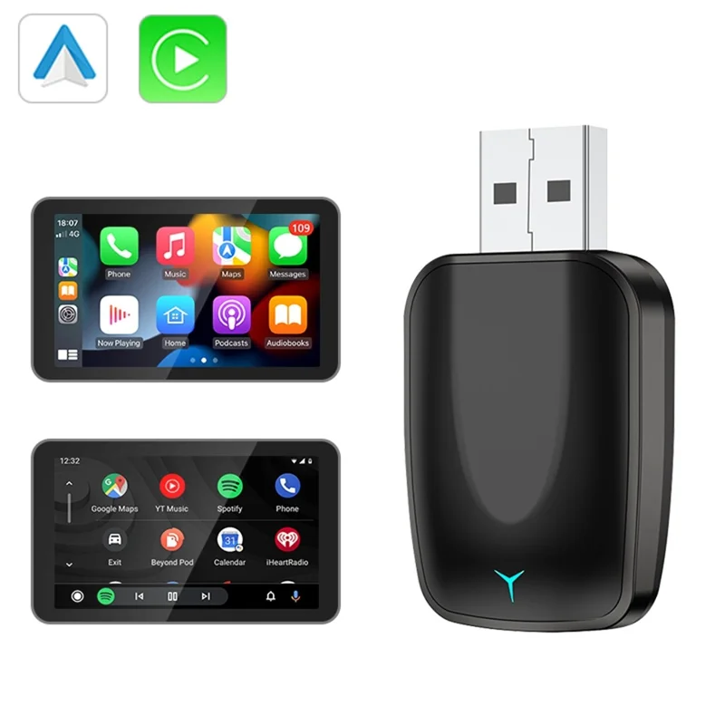 AB051E Adaptateur sans fil 2 en 1 CarPlay Android Auto Bluetooth Compatible Connexion WiFi Dongle USB - Noir