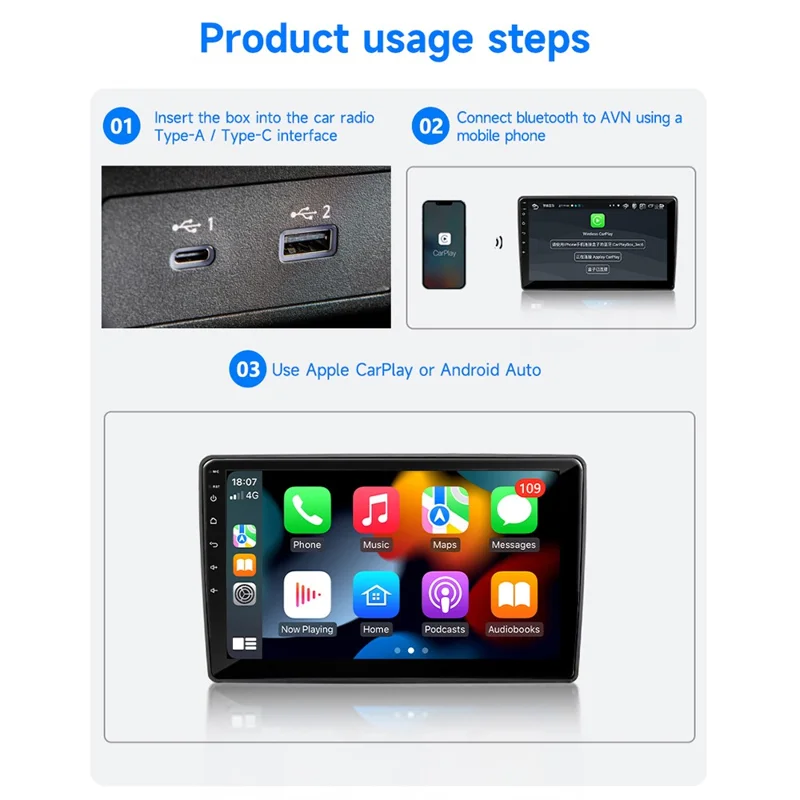AB025-E CarPlay Android Auto 2-in-1 Drahtloser Adapter Bluetooth-kompatibler WLAN-Wired-to-Wireless-Autokonverter