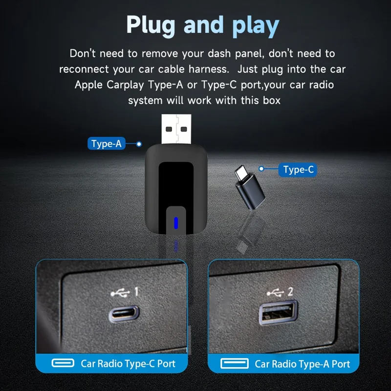 AB025-E CarPlay Android Auto 2-in-1 Drahtloser Adapter Bluetooth-kompatibler WLAN-Wired-to-Wireless-Autokonverter