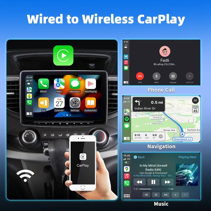 EC03 Adattatore USB Mini da Cablato a Wireless per CarPlay Android Auto 2 in 1 per Connettività Auto