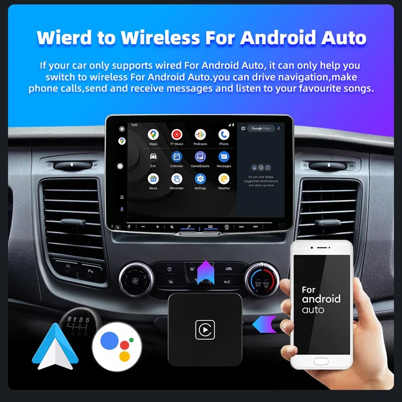 EC04 CarPlay Android Auto Adaptateur sans fil 2 en 1 pour systèmes de voiture filaires Boîtier intelligent de mise à niveau - Noir