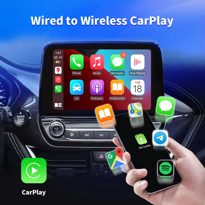 EC04-B Adattatore da Cablato a Wireless Carplay Android Auto Convertitore per Auto
