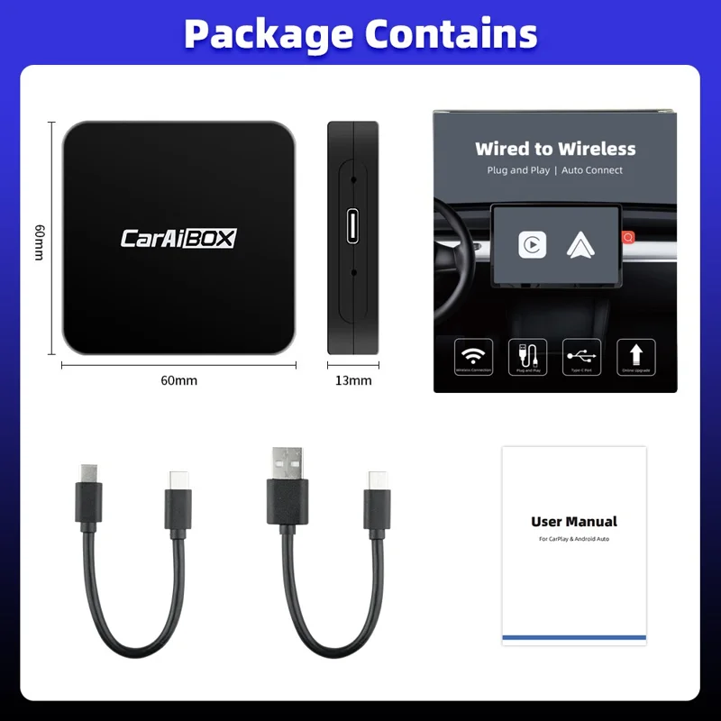 EC04-C Adattatore Carplay / Android Auto da Cablato a Wireless Convertitore Smart Box per Auto
