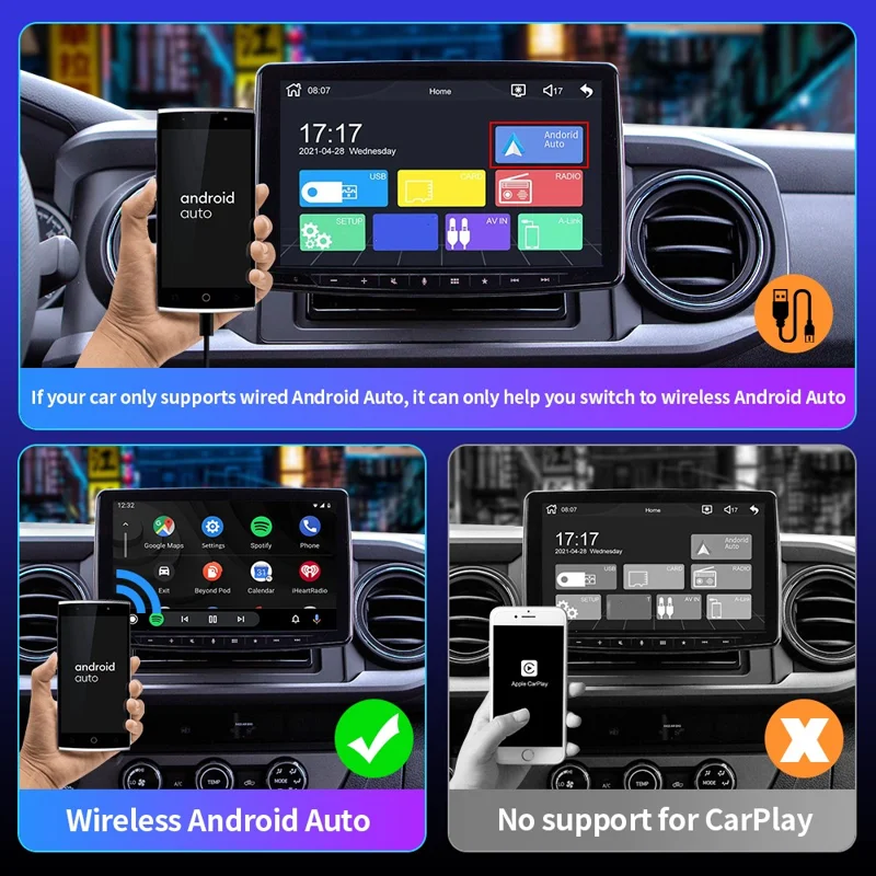 EC04-C Adattatore Carplay / Android Auto da Cablato a Wireless Convertitore Smart Box per Auto