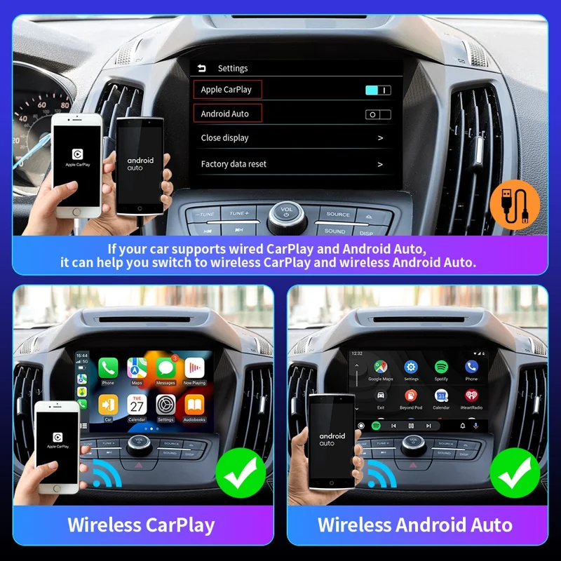 EC04-C Adattatore Carplay / Android Auto da Cablato a Wireless Convertitore Smart Box per Auto