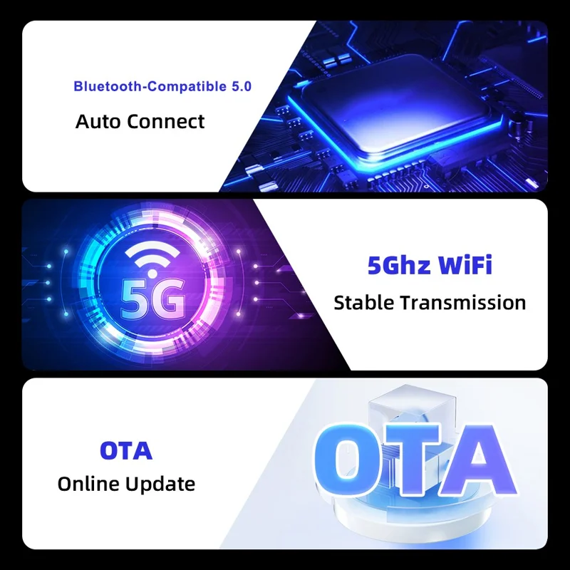 EC07Pro USB CarPlay Android Auto 2-in-1 Intelligente Box: Kabelgebundener zu Drahtlosem Auto-Konnektivitäts-Konverter mit Ambientem Licht