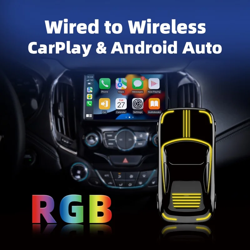 EC07Pro USB CarPlay Android Auto 2-in-1 Intelligente Box: Kabelgebundener zu Drahtlosem Auto-Konnektivitäts-Konverter mit Ambientem Licht