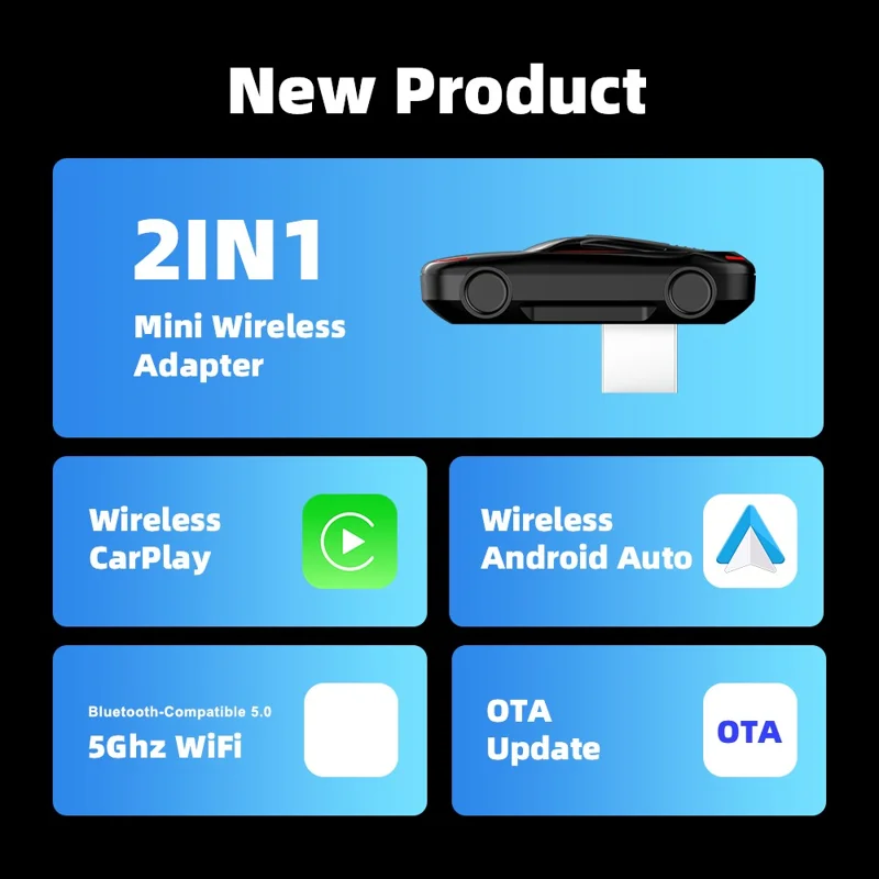 EC07Pro USB CarPlay Android Auto 2-in-1 Intelligente Box: Kabelgebundener zu Drahtlosem Auto-Konnektivitäts-Konverter mit Ambientem Licht