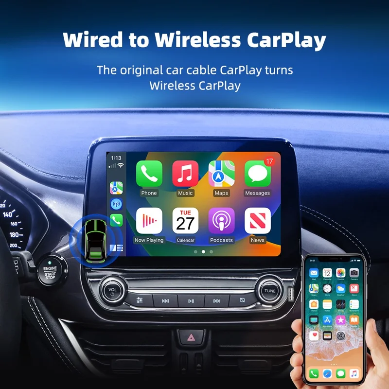 EC07Pro USB CarPlay Android Auto 2-in-1 Intelligente Box: Kabelgebundener zu Drahtlosem Auto-Konnektivitäts-Konverter mit Ambientem Licht
