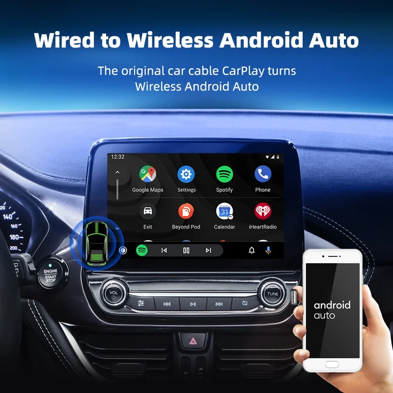 EC07Pro USB CarPlay Android Auto 2-in-1 Intelligente Box: Kabelgebundener zu Drahtlosem Auto-Konnektivitäts-Konverter mit Ambientem Licht
