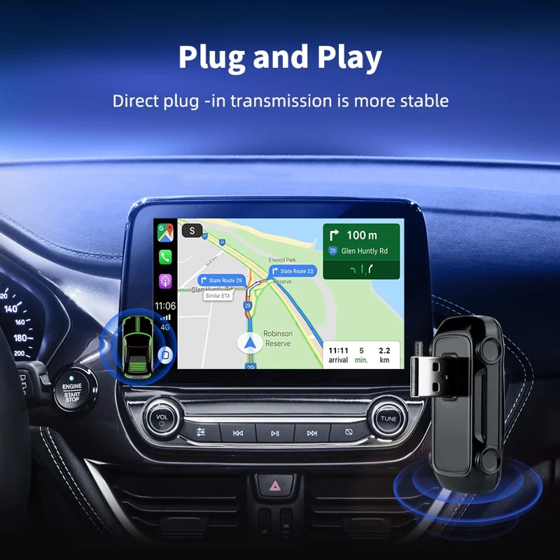 EC07Pro USB CarPlay Android Auto 2-in-1 Intelligente Box: Kabelgebundener zu Drahtlosem Auto-Konnektivitäts-Konverter mit Ambientem Licht