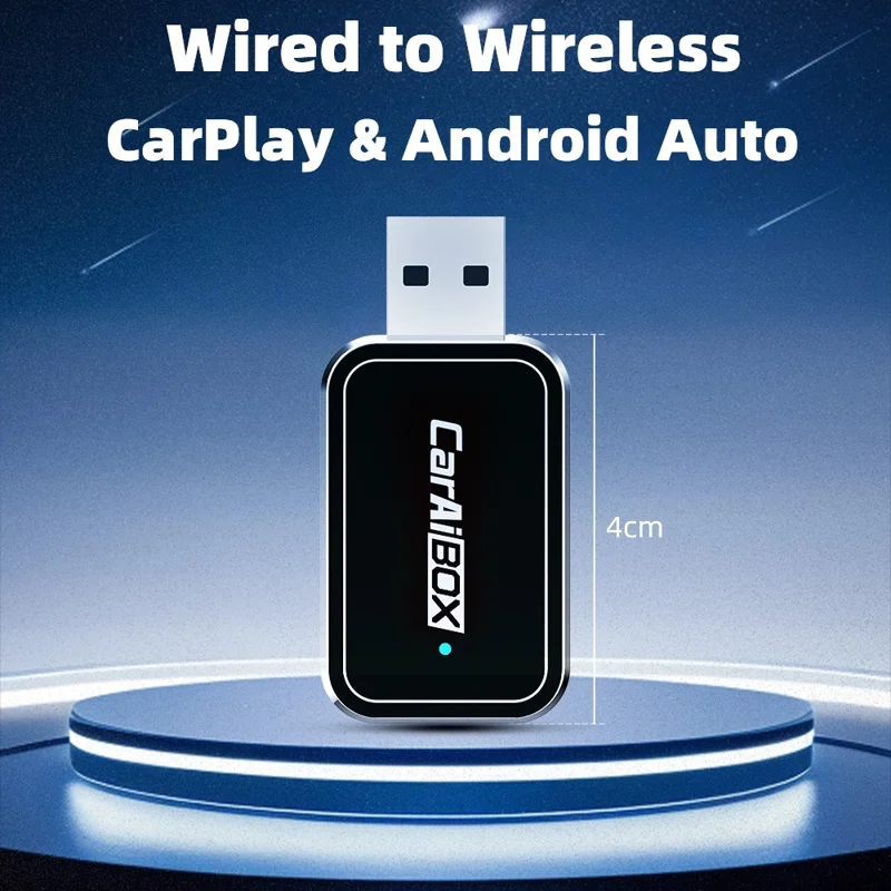 EC09-SI-C USB Mini Wired to Wireless CarPlay Android Auto Adapter 2 in 1 Car Connectivity Box - Black
