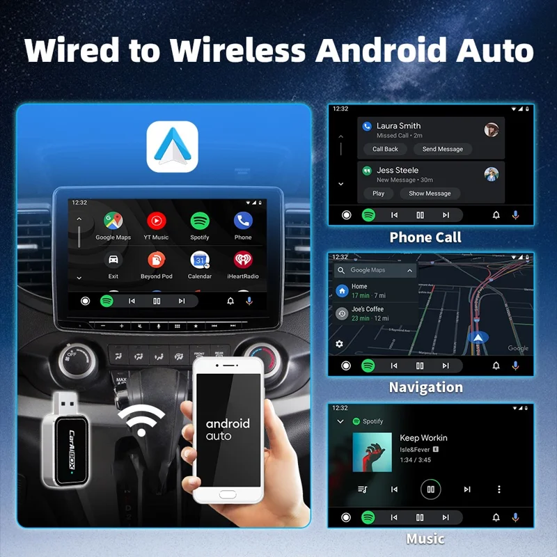 EC09-SI-C USB Mini Wired to Wireless CarPlay Android Auto Adapter 2 in 1 Car Connectivity Box - Black