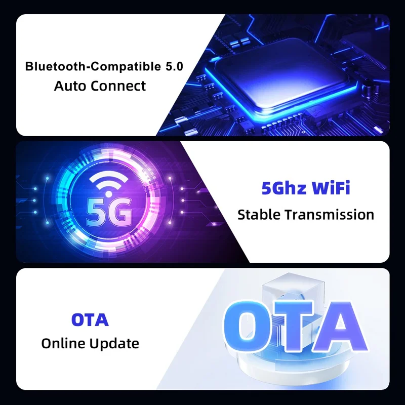 EC09-SI-C USB Mini Wired to Wireless CarPlay Android Auto Adapter 2 in 1 Car Connectivity Box - Black