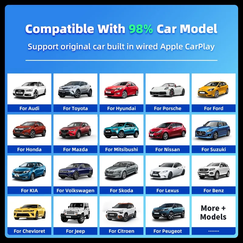 EC09-SI-C USB Mini Wired to Wireless CarPlay Android Auto Adapter 2 in 1 Car Connectivity Box - Black