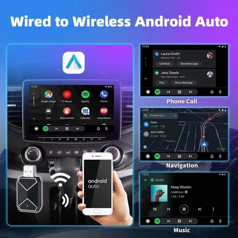 EC10-C USB Mini Wired to Wireless CarPlay Box Android Auto 2 in 1 Car Connectivity Hub