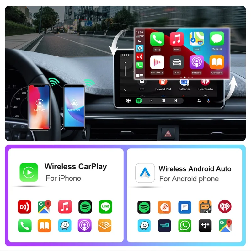 EC10-C USB Mini Wired to Wireless CarPlay Box Android Auto 2 in 1 Car Connectivity Hub