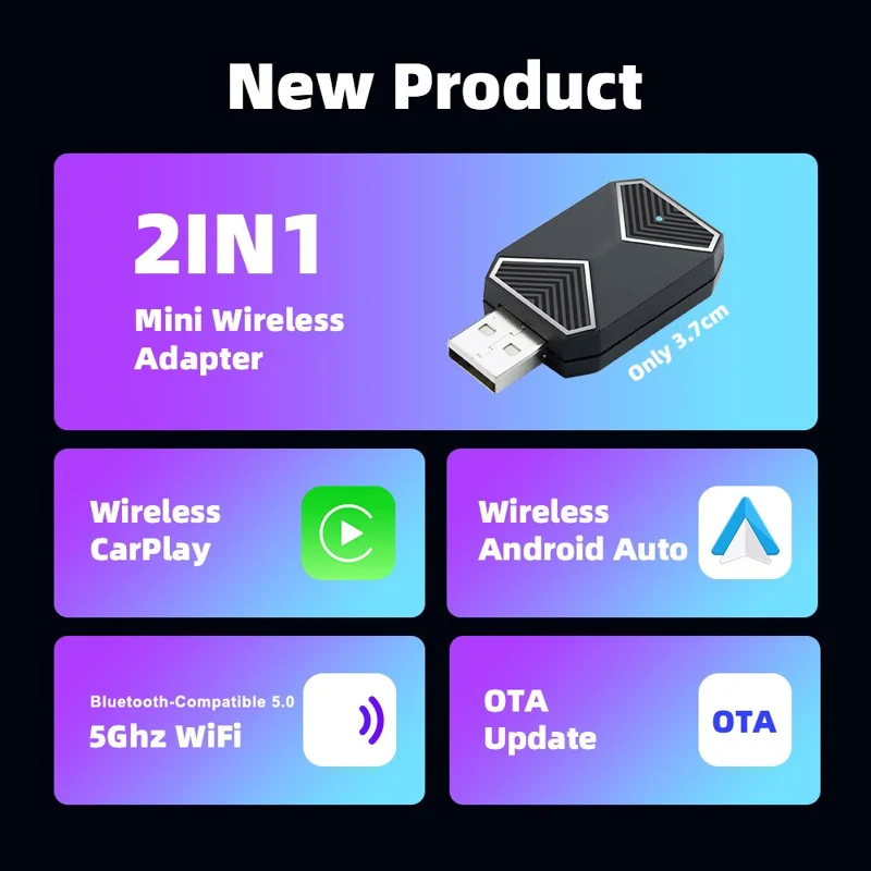 EC10-C USB Mini Wired to Wireless CarPlay Box Android Auto 2 in 1 Car Connectivity Hub