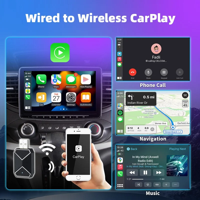 EC10-C USB Mini Wired to Wireless CarPlay Box Android Auto 2 in 1 Car Connectivity Hub
