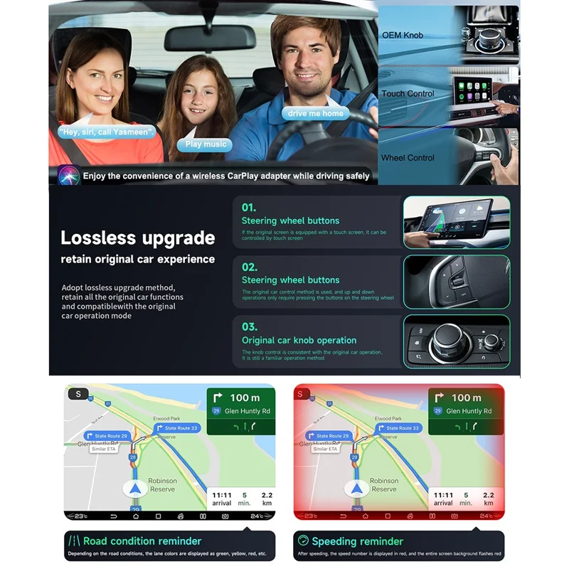 Adaptateur sans fil CarPlay Android Auto Mini Dongle USB avec Lanière 2 en 1 Boîte de Connectivité Automobile