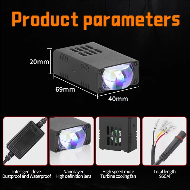 V82 1 Paire 180W 38000LM Phare de Moto LED avec Ventilateur de Refroidissement Étanche Faisceau Haut et Bas Lampe Avant de Voiture